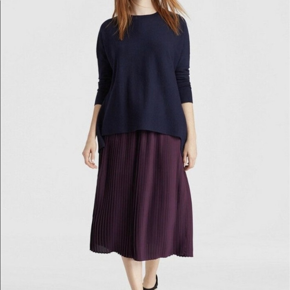 NWT Eileen Fisher Pleated Skirt Raisonette Plum Recycled Polyester 14